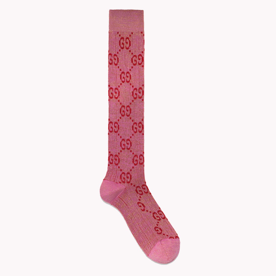 shop GUCCI  calzini: Gucci calzino in lurex rosa con motivo GG.
Composizione: 60% cotone, 25% poliammide e 15% fibra metallizzata.
Made in Italy.. 476525 3G199-5872 number 478782